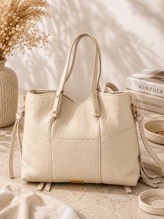 Kooba Handbags - Kooba Cream Pebbled Leather shoulder bag Crossbody Bag boho satchel Purse